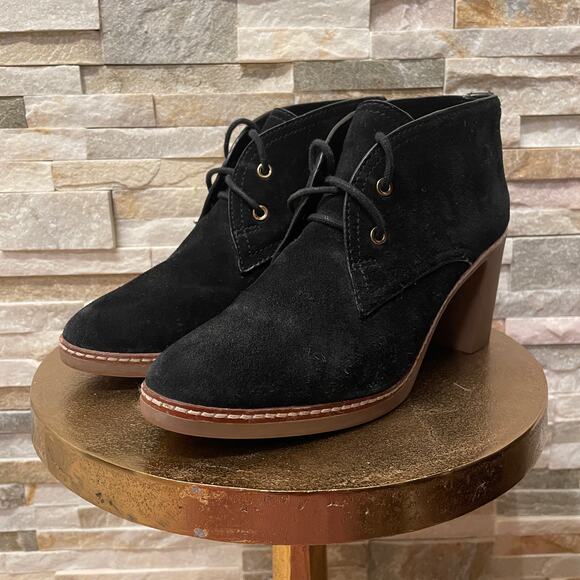 Tory Burch Hilary Suede Chukka Booties | Black Lace-Up, Block Heel, 8M - Picture 13 of 13